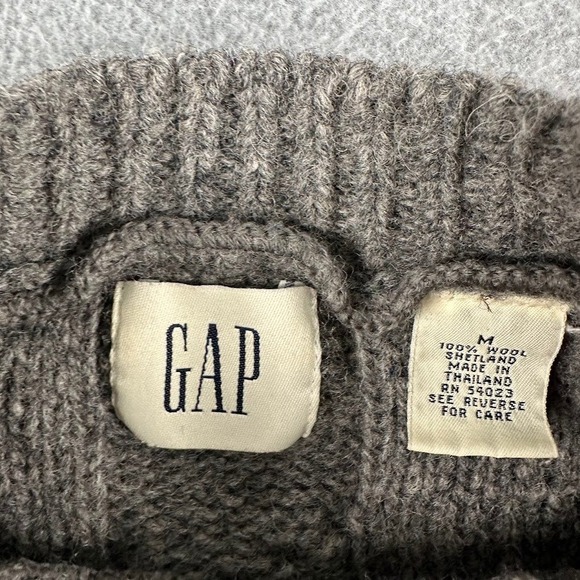 Vintage GAP Women's M 100% Shetland Wool Cable Knit Mock Neck Sweater Gray Fish - Picture 2 of 8